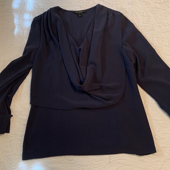St. John Knits Matte Navy Draped Blouse - Picture 6 of 12